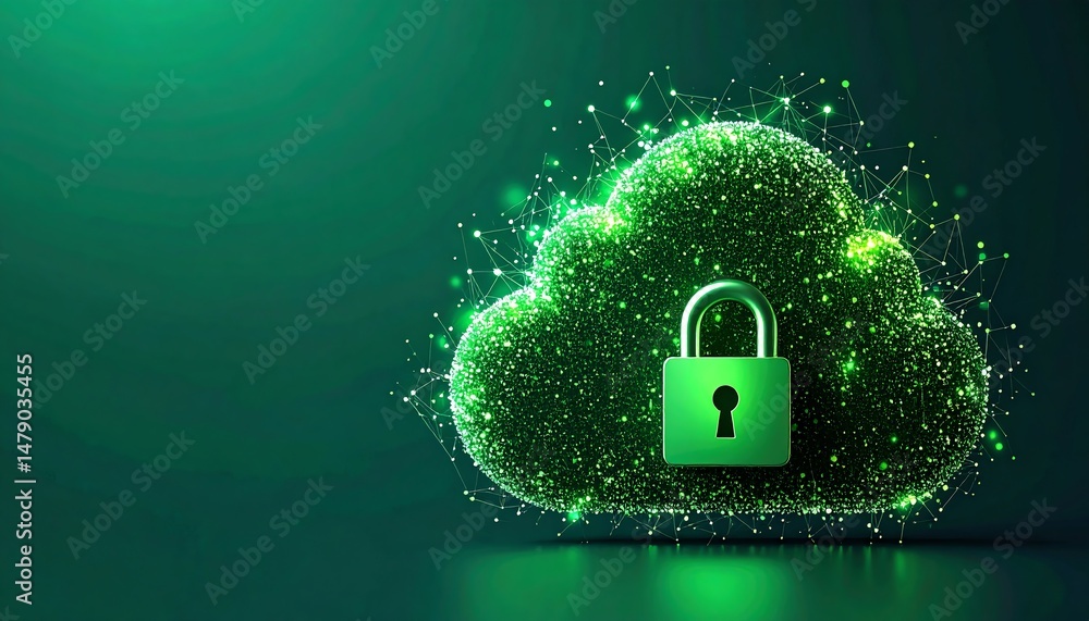 Aufkleber a glowing green cloud with a padlock symbolizes secure cloud storage and data protection in a digita