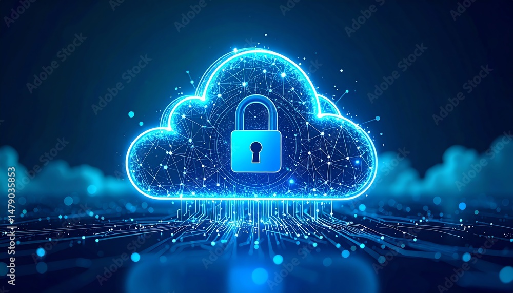 Aufkleber a digital cloud symbol with a padlock, representing secure cloud storage and data protection in a fu