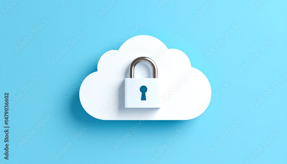 Poster a cloud with a padlock symbolizes data security and privacy in the digital realm, highlighting the i