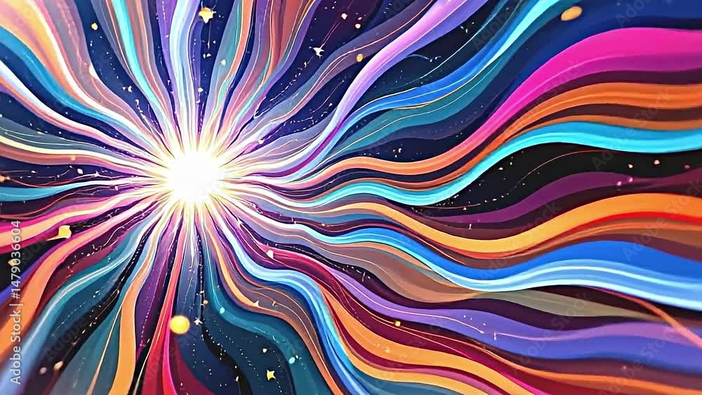 Fototapete vibrant dynamic visual composition swirling multicolored lines radiating from bright central point. 