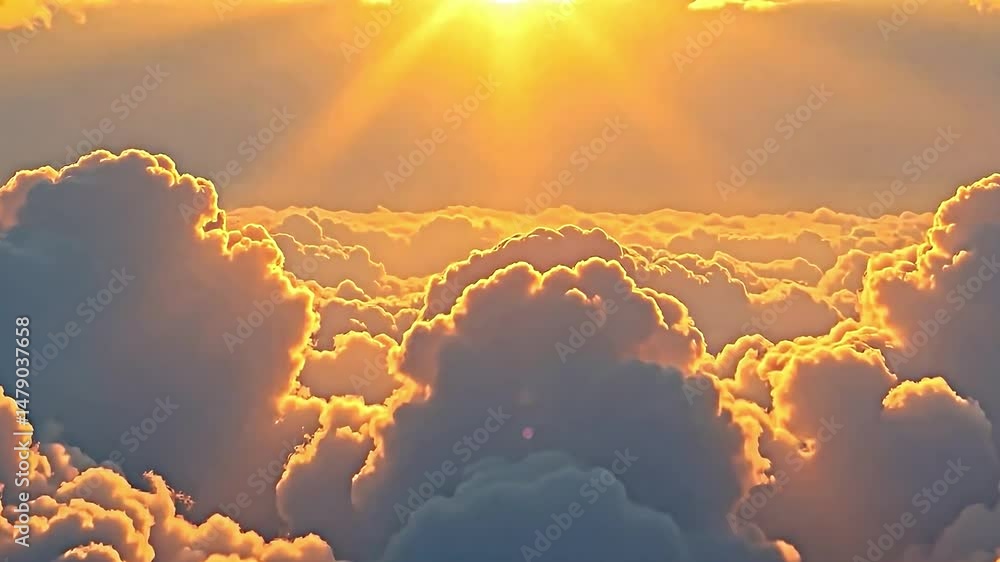 Aufkleber breathtaking view of sky where sun partially hidden behind thick layer of clouds. sunlight streams g