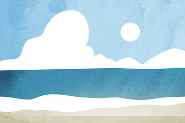 Summer tropical sand beach watercolor with paper texture style