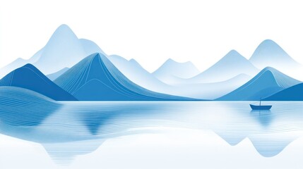 Tranquil blue mountains and water landscape