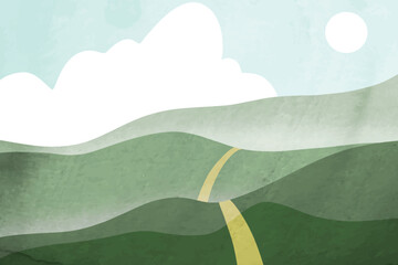 Watercolor minimalist style hills with paper texture