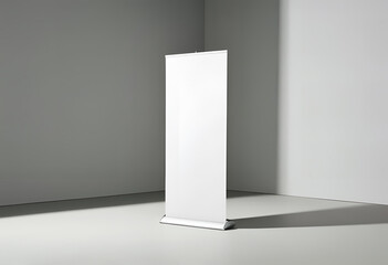 Blank white vertical banner stand on isolated background, ideal for advertising, exhibitions, trade shows, or marketing presentations.