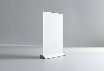 Blank white vertical banner stand on isolated background, ideal for advertising, exhibitions, trade shows, or marketing presentations.