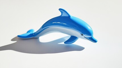 Obraz premium Blue Dolphin Figurine Shiny Aquatic Mammal Ocean Animal Toy Plastic Cute Decoration Summer Beach Theme White Background Bright Light Playful 