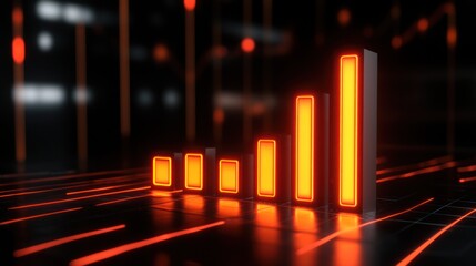 Charting upward progress, glowing orange bars on a dark, technological backdrop
