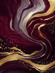 Abstract Swirls in Gold and Burgundy: Elegant design showcases fluid, dynamic patterns with a palette of rich burgundy and glistening gold, creating a sense of opulence and movement.