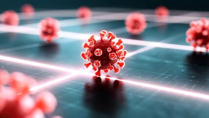 Virus infection pandemic disease health science and technology concept with red virus particles digital grid background, symbolizing global outbreak, medical research, and microscopic 3D healthcare - Powered by Adobe