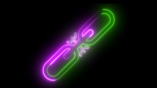 Chain, link icon Vector Description .neon video ,Glowing neon line Chain link line icon isolated on black background. Link single. Colorful outline concept. 