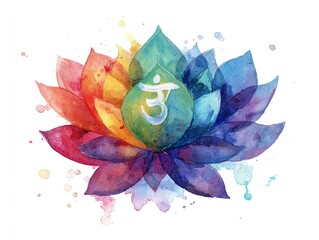 7 color of chakra sign symbol, colorful lotus flower, watercolor. High quality