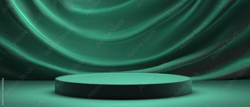 Poster emerald green circular display platform backdrop.