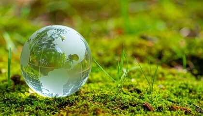 Globe on grass with earth and nature elements