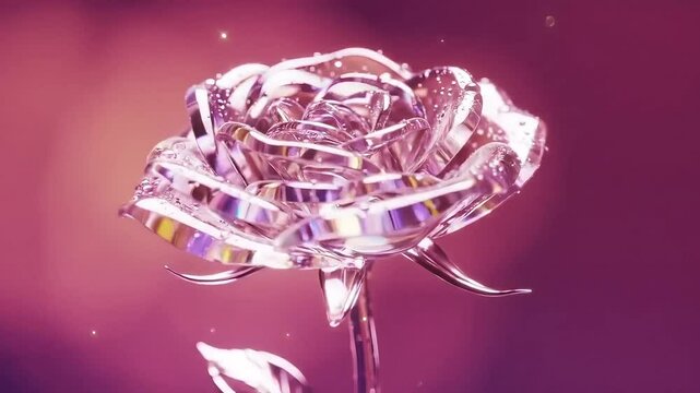 glassy pink rose with water droplets