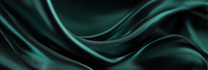 Fototapeta premium Deep teal silk fabric with elegant folds.
