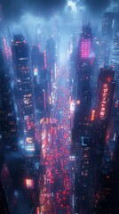 Fototapeta premium Futuristic cyberpunk city with neon lights High Resolution Picture