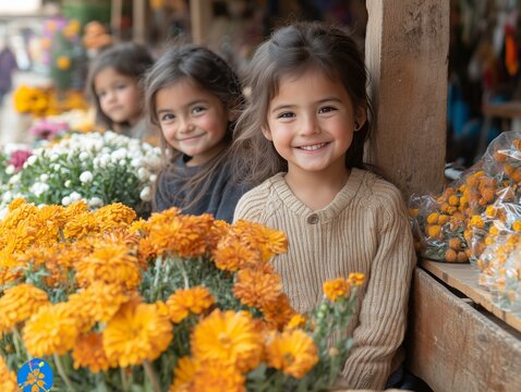 Kinder spielen am Blumenstand: Gemeinschaftsgeist in voller Bl&uuml;te
