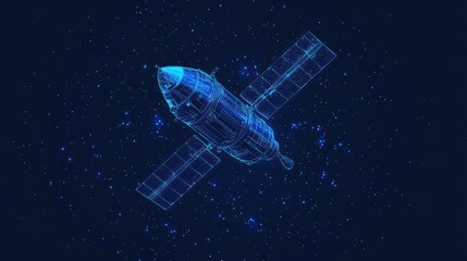 Fototapeta premium Modern space tech logo with a satellite icon