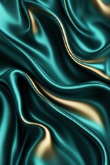 Obraz premium Abstract Turquoise and Gold Silk Fabric Waves Flowing in Elegant Curves Close Up Studio Shot