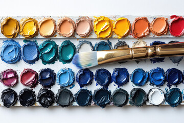 Professional Studio Setting with an Artist&rsquo;s Palette and Classical Paintbrush