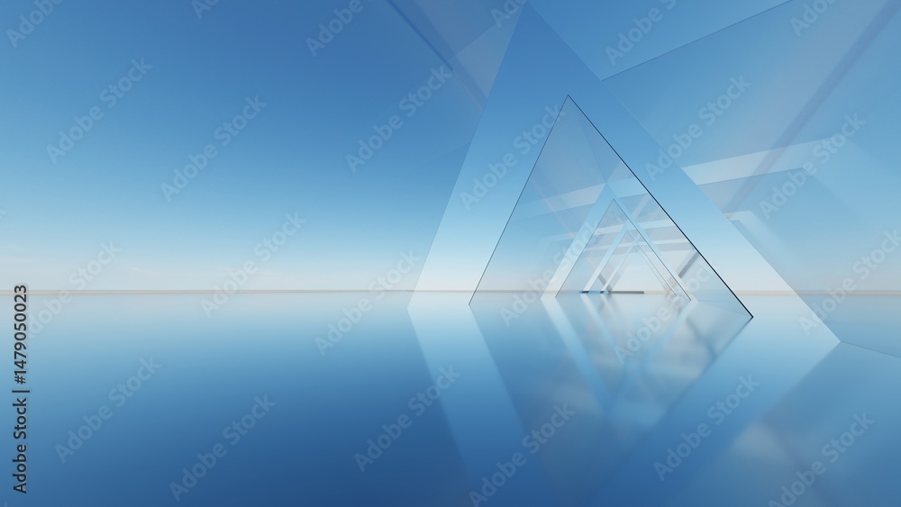 Poster 3d illustration of abstract minimal architecture background, geometric architectural with chrome or glass design
