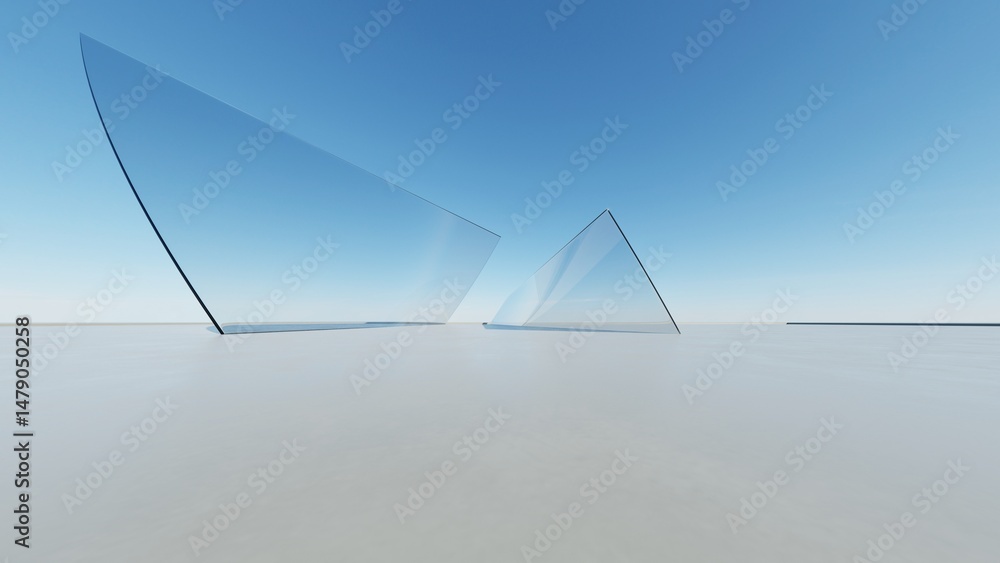 Poster 3d illustration of abstract minimal architecture background, geometric architectural with chrome or 