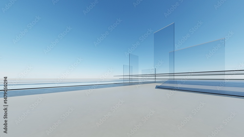 Aufkleber 3d illustration of abstract minimal architecture background, geometric architectural with chrome or 