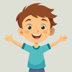 Happy Little Boy with Arm Outstretched, Smiling and Looking at Camera Illustration 