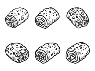 Pizza Roll Line Drawing Icon Set