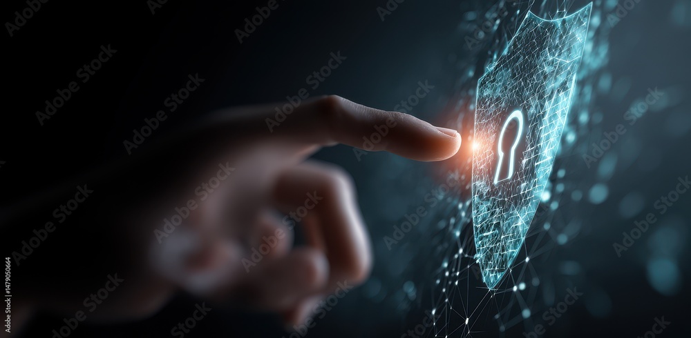 Poster fingertip interaction with a digital key symbol.