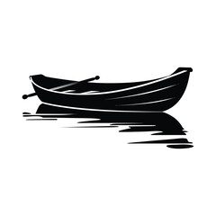 Rowboat Silhouette Clipart on White Background
