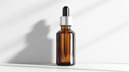 Product Packaging Mockups: Empty Amber Glass Bottle with Dropper and Blank Label