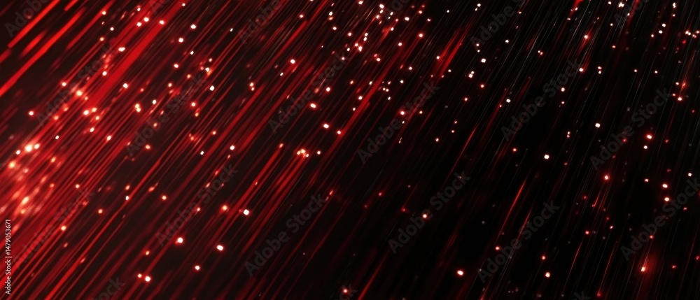 Aufkleber abstract red light streaks in motion with sparkling particles dark background close up futuristic de