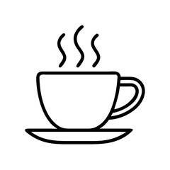 hot coffee cup icon, black outline, transparent background