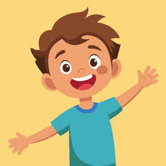 Happy Little Boy with Arm Outstretched, Smiling and Looking at Camera Illustration 