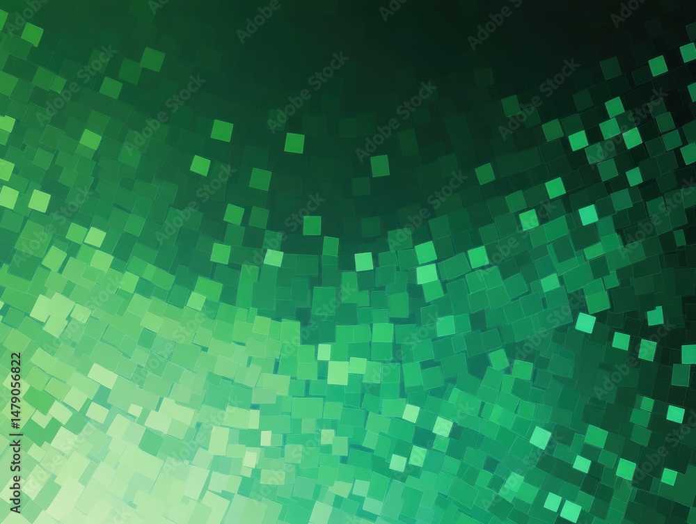 Poster abstract green mosaic background with gradient effect and square shapes pattern in a dynamic composi