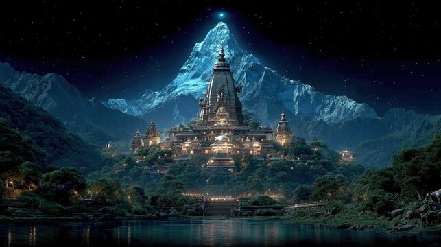 Divine blessings of lord shiva a nighttime journey from mount kailash to celestial landscapes