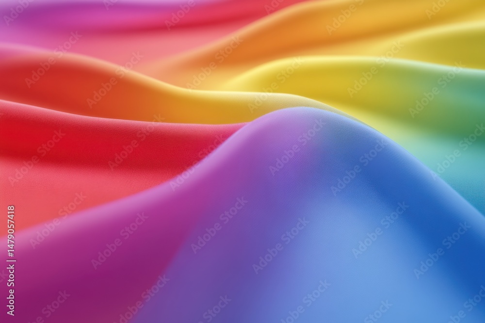 Aufkleber abstract rainbow fabric waves in macro close up shot smooth textile background with vibrant colors a