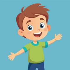 Happy Little Boy with Arm Outstretched, Smiling and Looking at Camera Illustration 