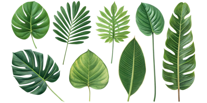 Collection of ornamental topiary trees in decorative pots with various geometric shapes cut out isolated Transparent PNG Elements