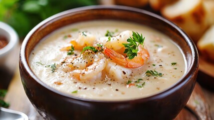 Seafood bisque in a fine dining presentation
