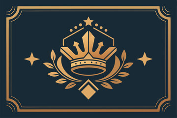 Vector golden heraldic shield with a royal crown and a vintage ribbon emblem