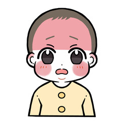 顔の赤い困り顔の赤ちゃんのイラスト