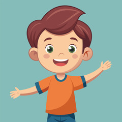 Happy Little Boy with Arm Outstretched, Smiling and Looking at Camera Illustration 
