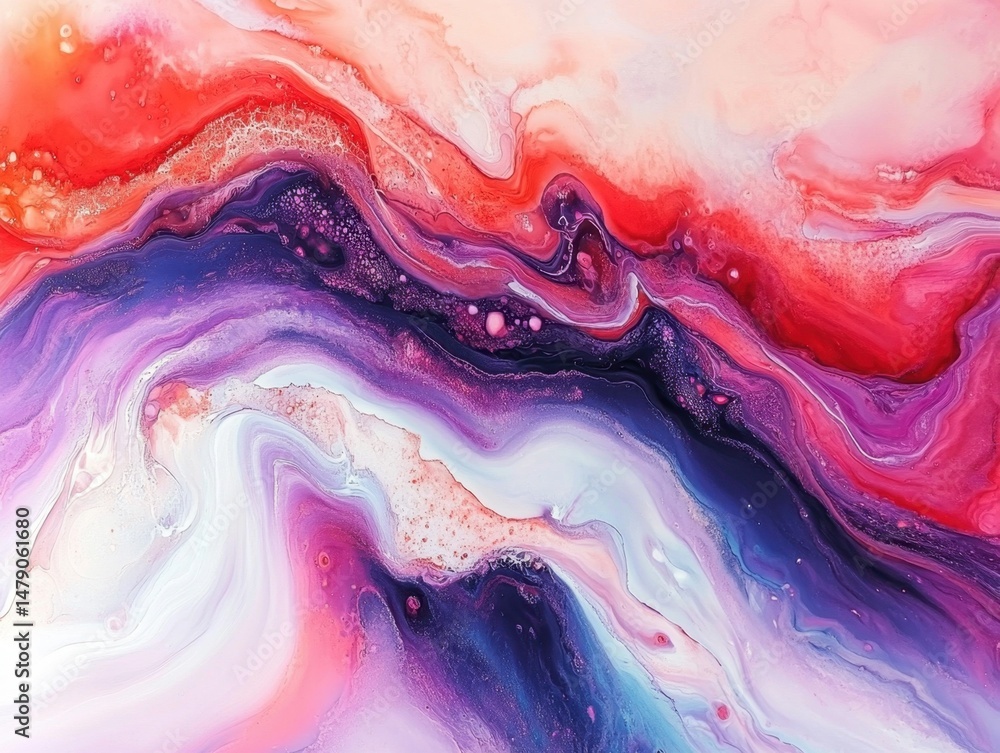 Aufkleber abstract fluid art painting with vibrant colors of red purple and white creating a dynamic and mesme