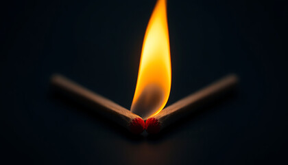 Two Matches Igniting Together Against a Dark Background