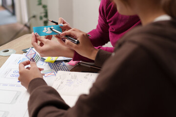 User Interface Designer Collaboration Asian Women Brainstorming Website Mobile App Development...