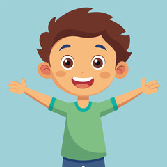 Happy Little Boy with Arm Outstretched, Smiling and Looking at Camera Illustration 