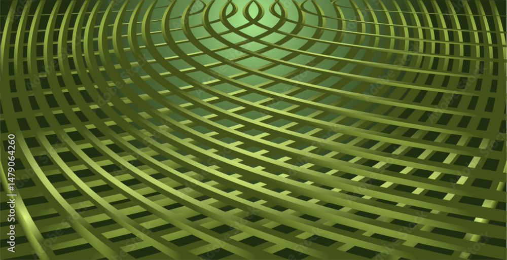Poster composition of curved lines and geometric abstract fields with gradations of green as background ins